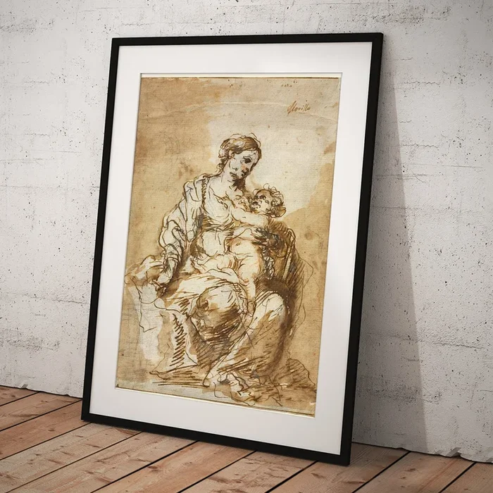 ‘Madonna Nursing the Christ Child’, c. 1670, Pen and ink, 24,1 x 18,5… Art Print