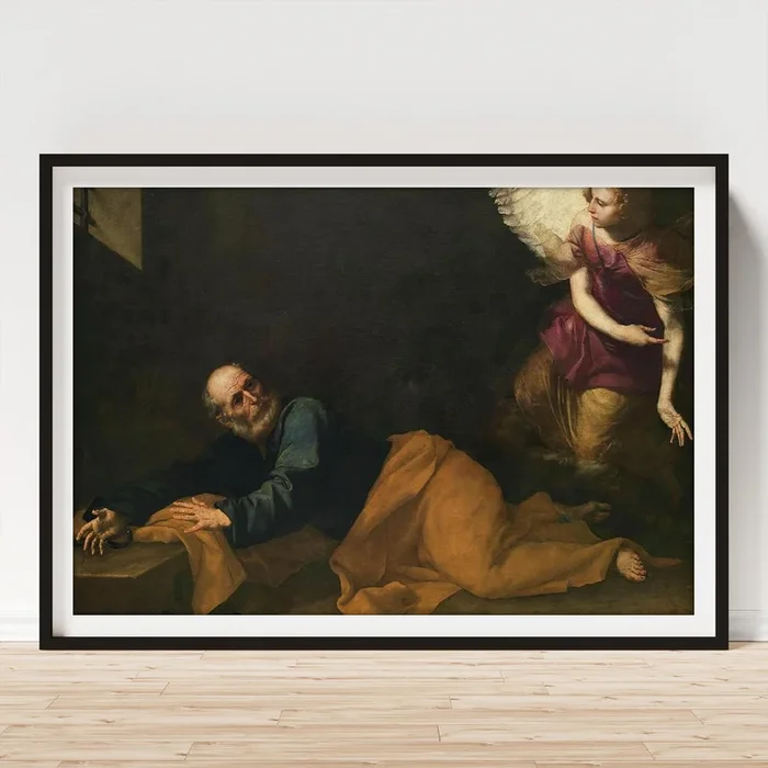 ‘Saint Peter Freed by an Angel’, 1639, Spanish School, Oil on canvas, 177 cm x 2… Art Print