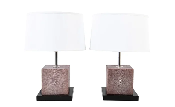 A Pair of 20th Century Shagreen Cube Lamps