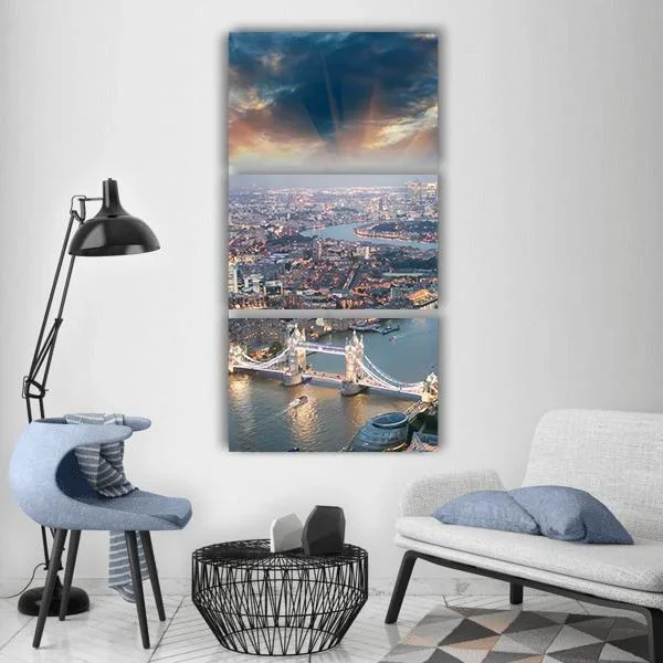 Aerial View Of Tower Bridge Vertical Canvas Wall Art
