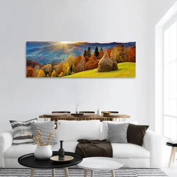 Autumn Landscape On Mountain Panoramic Canvas Wall Art