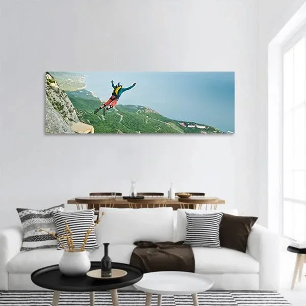 Base Jumper Jumping Panoramic Canvas Wall Art