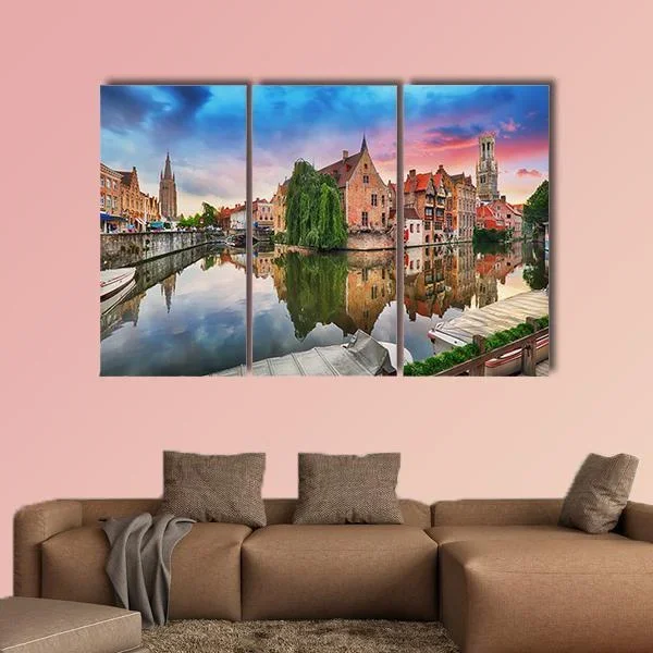 Bruges Canal Sunset Canvas Wall Art