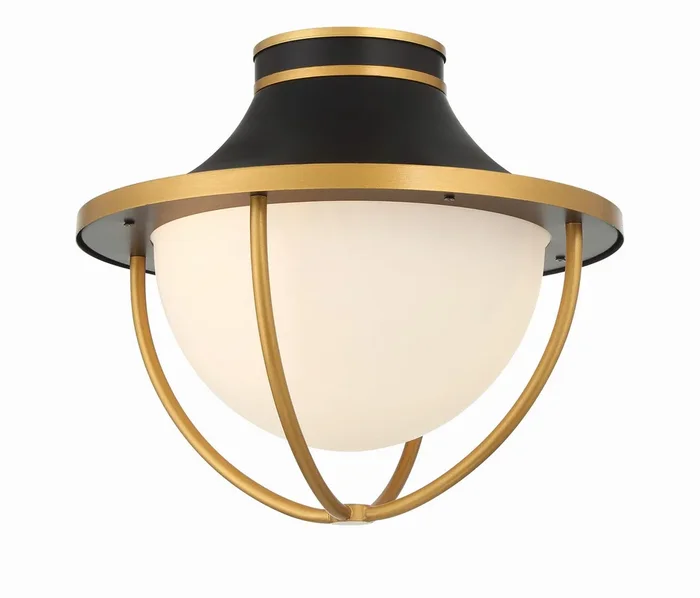 Crystorama – ATL-700-MK-TG – Two Light Outdoor Semi Flush Mount – Atlas – Matte Black + Textured Gold – ATL700MKTG