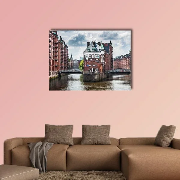 Historic Canal with Red Brick Buildings Canvas Wall Art