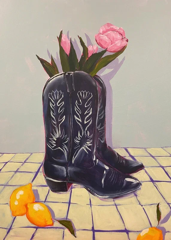Lindsey Cherek – Still Life with Tulips in Boots Print