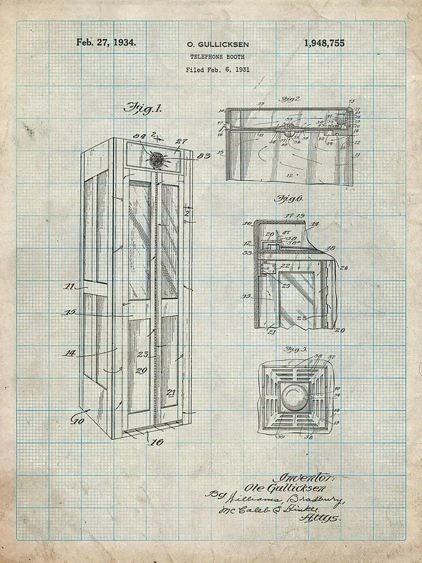 Pp1088-antique Grid Parchment Telephone Booth Patent Poster