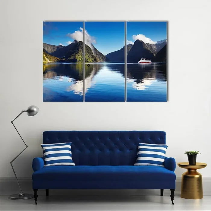 Red and White Boat at Milford Sound Canvas Wall Art