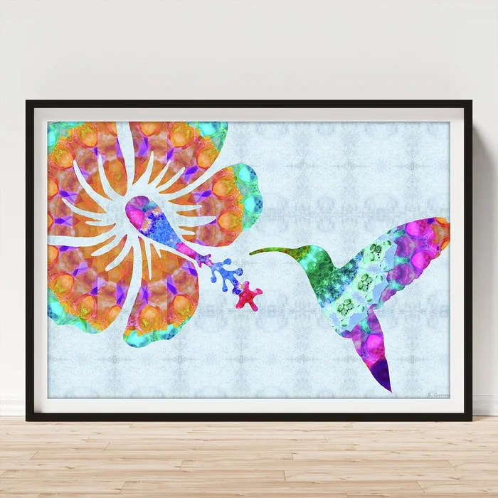 Summer Flight – Colorful Hummingbird Art – Sharon Cummings Art Print