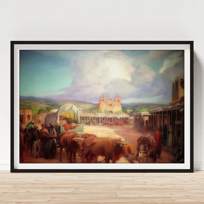 View Of Santa Fe Plaza In The 1850s Art Print