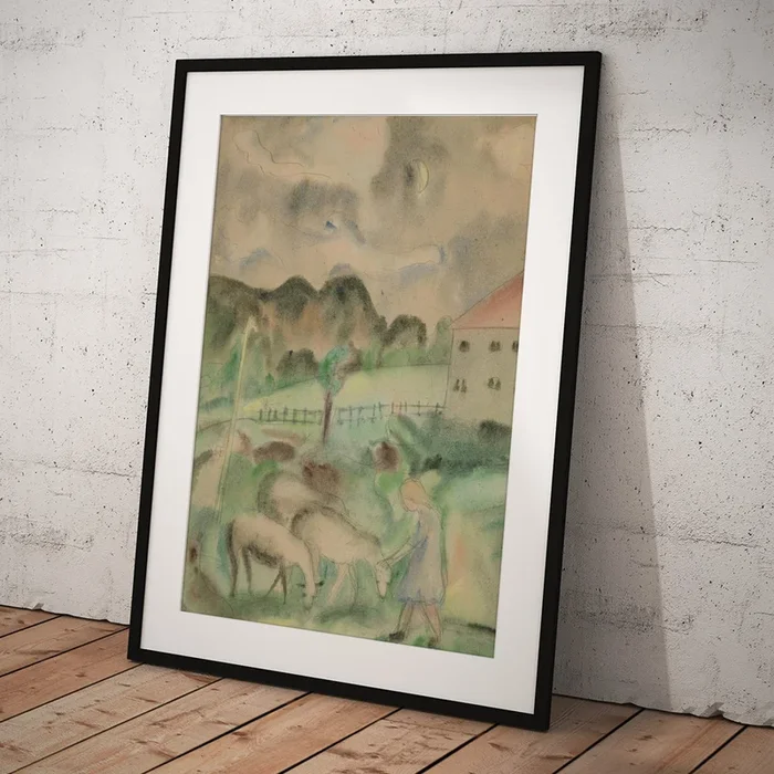 Young Girl And Sheep Art Print