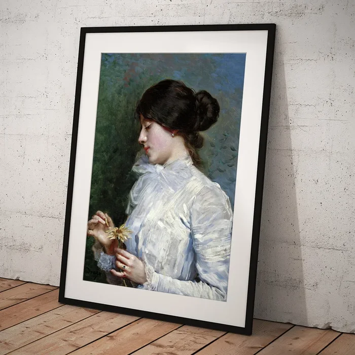 Young girl plucking the Petals from a Marguerite Art Print
