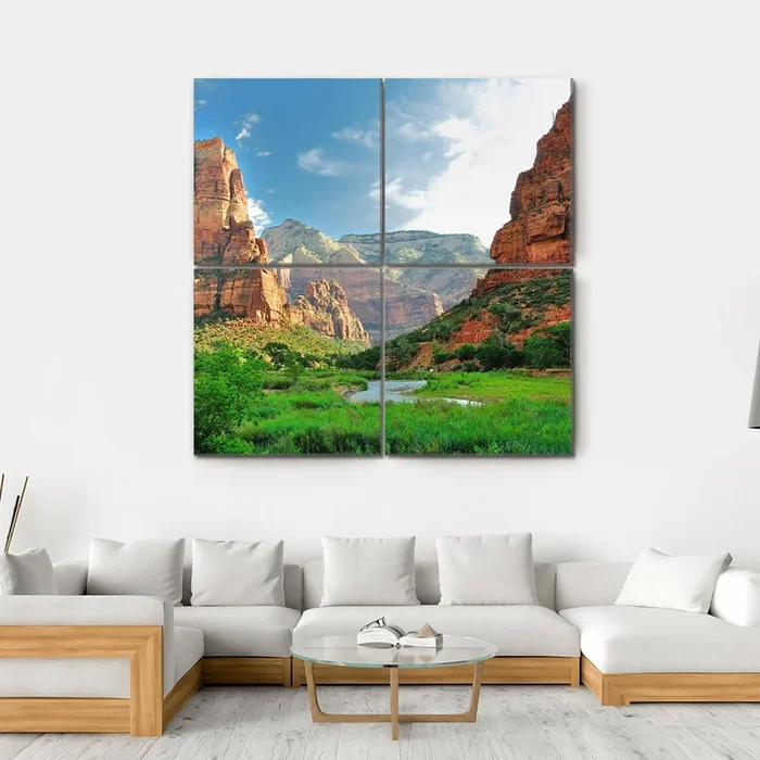 Zion Canyon With The Virgin River Canvas Wall Art