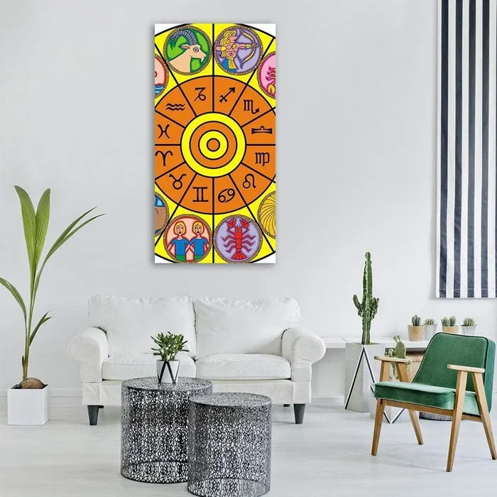 Zodiac Clock Vertical Canvas Wall Art