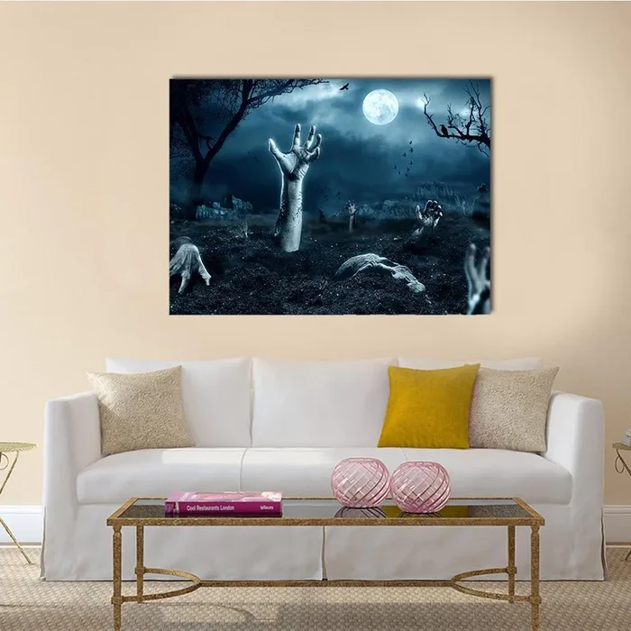 Zombie Hands Rising from the Grave Canvas Wall Art