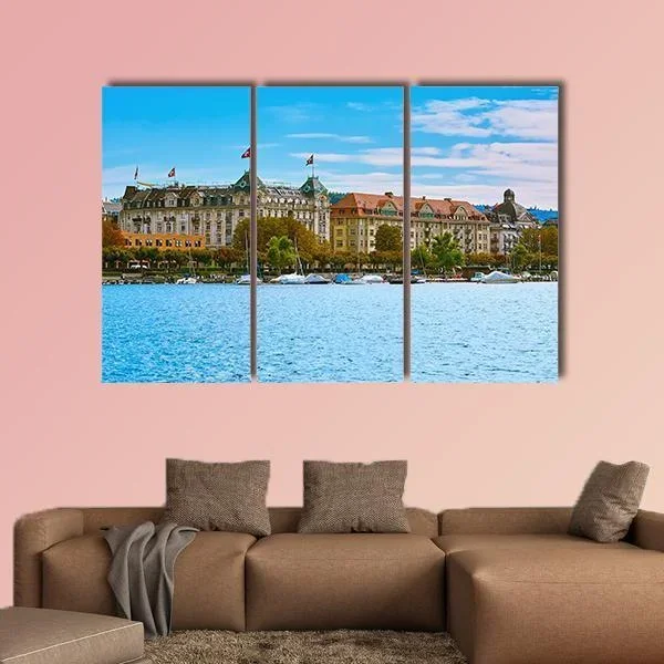 Zurich Historic Waterfront Buildings Canvas Wall Art
